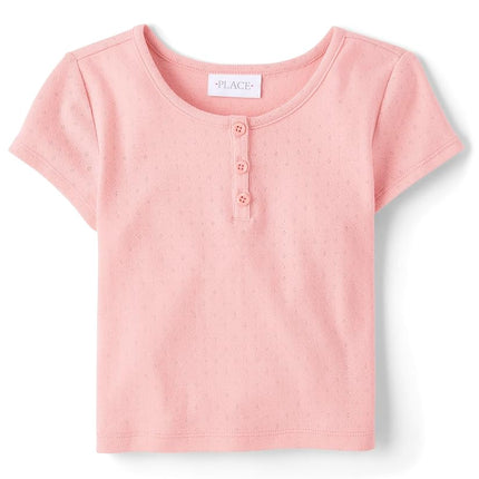 The Children's Place Girls' Basic Short Sleeve Knit Shirts, Fuzzy Pink, Small