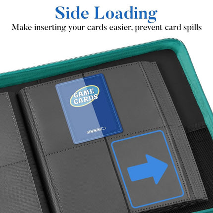 Fabmaker 4 Pocket Card Binder for 320 Cards, Premium Zip Trading Card Binder, Portable PU Card Collection Binder, Collector Card Album, Card Folder for MTG, TCG, Sports Cards, Game Cards (Turquoise)