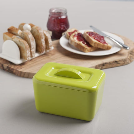 Zeal Insulated Butter Dish, Large 500 Grams Capacity Double Walled Butter Tub/Container with Lid, Melamine - Lime Green