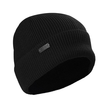 Cole Haan Heritage Rib Cuff Wool Beanie Hat, One Size, Caviar, One Size
