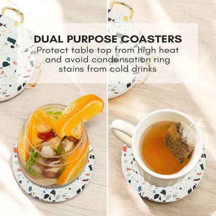 Absorbent Coaster Set of 6 with Holder, Drink Coasters for Coffee Table, Kitchen, Home Decor, Cute Ceramic Round Coasters, Alternative to Silicone, Cork or Glass Coaster (Mosaic with Black Holder)