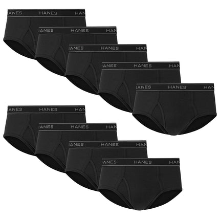 Hanes Men's Moisture-Wicking Cotton Briefs, Available in White and Black, Multi-Packs Available, Black - 9 Pack, S
