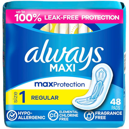 Always Maxi Unscented Pads without Wings, Regular,