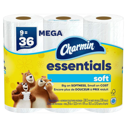 Charmin Essentials Soft Toilet Paper, 9 Mega Rolls