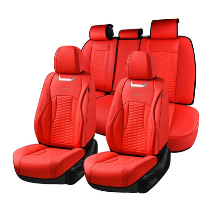 Fundas de asiento de coche Coverado, juego completo, fundas de asiento de coche de cuero Napa rojo, fundas de asiento de coche impermeables para accesorios interiores de coches, ajuste universal para la mayoría de sedanes, SUV, camionetas
