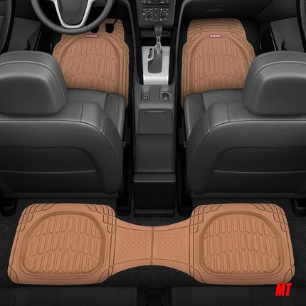 Motor Trend FlexTough Contour Liners Deep Dish 3 pc Rubber Floor Mats & Trimmable Trunk Liner Cargo Mat - Heavy Duty All Weather Protection Car Mats with Traction Grips Car Accessories (Beige)