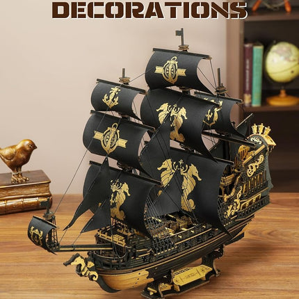 ROKR Seahorse Barque 3D Wooden Puzzle for Adult - Sailboat Model Kit, 603-Piece DIY Assembly, 1:100 Scale Sailboat MCB02