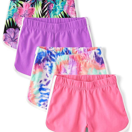 The Children's Place Girls' Pull on Everyday Shorts, Pink Tropic 4-Pack, XX-Large