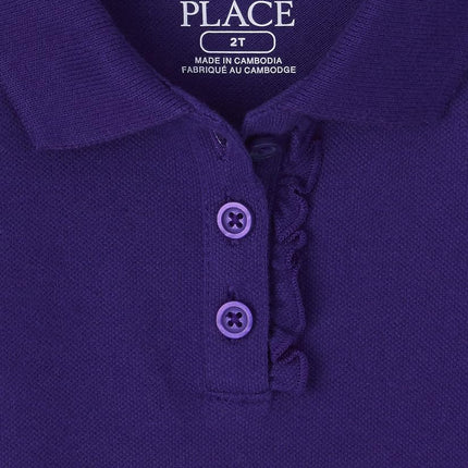Polo de piqué con volantes de manga larga para niña pequeña The Children's Place, violeta intenso, 4T