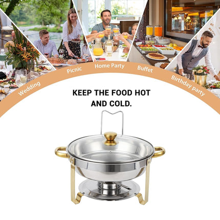 Chafing Dishes for Buffet Set of 2, 5QT Stainless Steel Buffet Serves and Warmers, Round Catering Food Warmers with Glass Lid & Lid Holder for Parties Gatherings Events Wedding Banquet, Gold