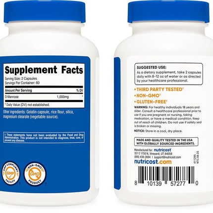 Nutricost D-Mannose 500 mg, 120 capsules – 1000 mg per serving, non-GMO and gluten-free