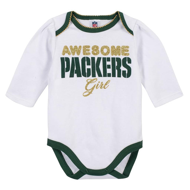 Gerber NFL Green Bay Packers 3 Pack Bodysuit Footed Pant and Cap Registry Gift Set, Green/White Green Bay Packers, 6-9M