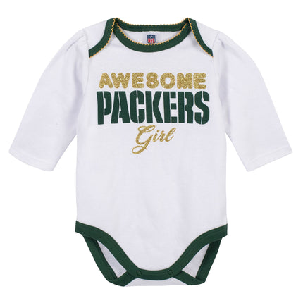 Gerber NFL Green Bay Packers Conjunto de regalo de 3 piezas: body, pantalón con pies y gorro, Verde/Blanco Green Bay Packers, 6-9 meses