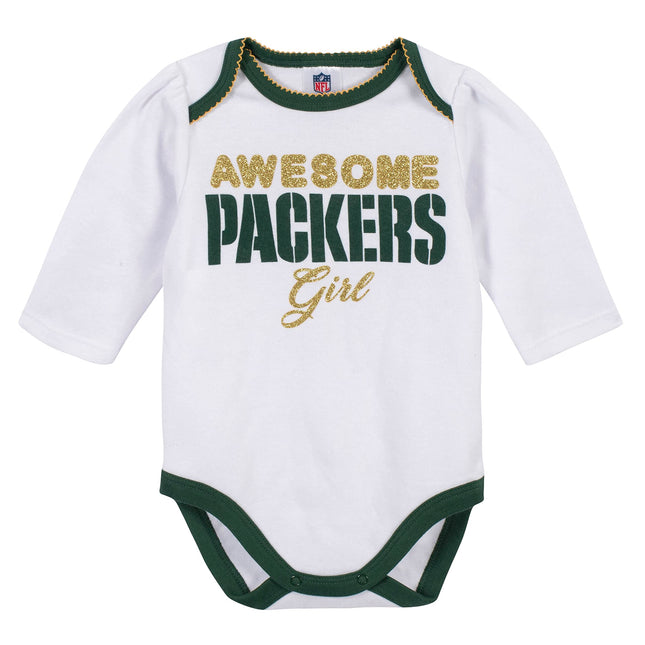 Gerber NFL Green Bay Packers Conjunto de regalo de 3 piezas: body, pantalón con pies y gorro, Verde/Blanco Green Bay Packers, 6-9 meses