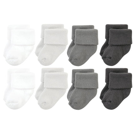 Hudson Baby Unisex Baby Cotton Rich Newborn and Terry Socks, Solid Gray White, 0-6 Months, Solid Gray White, 0-6 Months
