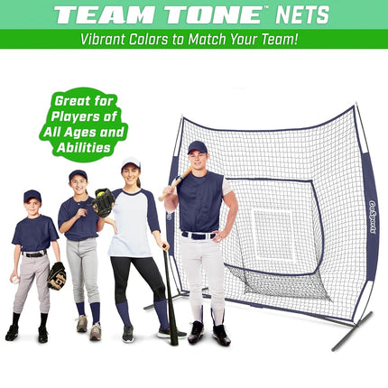 GoSports 7x7 ft Baseball & Softball Batting & Pitching Net with Strike Zone – Available in Team Colors - Navy