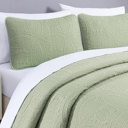Chezmoi Collection Austin 3-Piece Oversized Bedspread Coverlet Set (King, Sage)