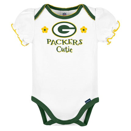Gerber Baby Girl's Standard NFL 3 Pack Short Sleeve Onesie Bodysuit, Team Color, 3-6 Months