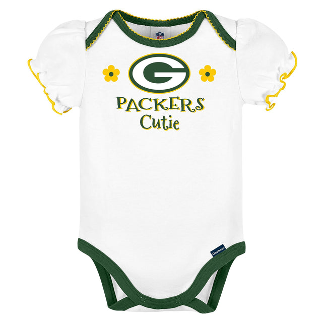 Paquete de 3 pañaleros de manga corta estándar de la NFL para bebé niña de Gerber, color del equipo, de 3 a 6 meses