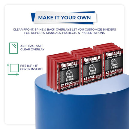 Samsill Durable 0.5 inch 3 Ring Binder, Made in USA, D Ring Binder,FSC 100% Recycled Chipboard, Red, 12 Pack