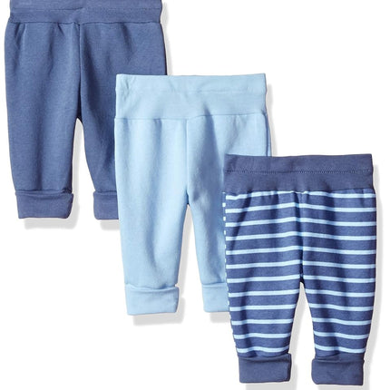 Hanes Pantalones de Forro Polar para Niña, Paquete de 3, Pantalones de Chándal Flexy Súper Suaves Elásticos en 4 Direcciones, Joggers Elásticos para Bebés y Niños Pequeños, Tonos Azules/Rayas Azules, 0-6 Meses