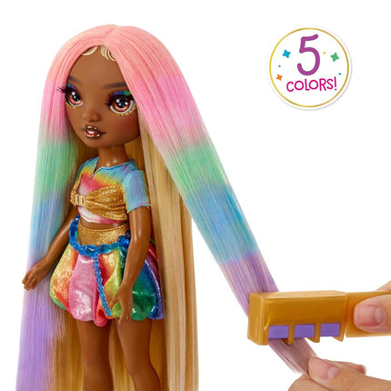 Rainbow High Hair Chalk & Style Doll - Meline - 28 cm Rainbow & Gold Doll, Washable Hair Chalk, Colour, Style, Play, Rinse, & Repeat, for Children Ages 4 to 12+