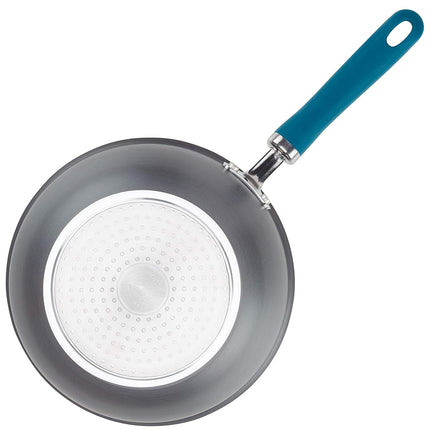 Rachael Ray Create Delicious Hard Anodized Nonstick Saute/All Purpose Pan with Lid, 3 Quart, Gray with Teal Handles
