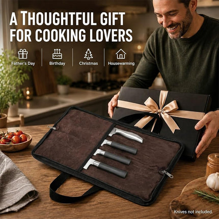 QEES Knife Roll,Heavy Duty Knife Bag,Waxed Canvas Knife Case with 4 Slots for Knives & Kitchen Tools,Chef Knife Bag with Handle.Portable Knife Roll Bag for Chefs Culinary Traveling.Knives Pouch
