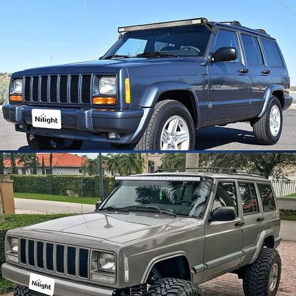 Nilight 2PCS 50â€ Curved LED Light Bar Bracket at Upper Windshield Roof Cab for 1984-2001 Jeep Cherokee XJ & 1986-1992 Comanche MJ