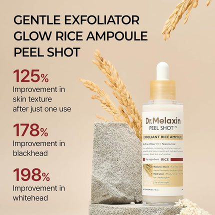 Dr.Melaxin Peel Shot Glow White Rice Peeling Ampoule 80ml, Dead Skin Gentle Exfoliating Ampoule with Rice Water Extract, AHA BHA, Niacinamide, Daily Skin Texture Care, All Skin Types, Korean Skincare