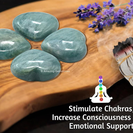 Amazing Gemstone Aquamarine Crystal Heart Palm Stone - Pocket Massage Worry Stone for Natural Body Chakra Balancing, Reiki Healing and Crystal Grid