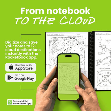 Rocketbook New Core Reusable Spiral Notebook, Letter Size 8.5x11, Black - Dotted Pages, App-Connected, Erasable, Durable Cover, Ideal for School, Work, and Creative Projects