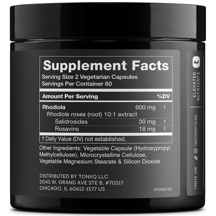 Triple-Strength 600mg Rhodiola Rosea - 120 Capsules - 5% Salidroside Concentrated Extract - Highly Purified and Highly Bioavailable