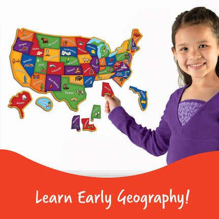 Learning Resources Rompecabezas Magnético del Mapa de EE. UU. (45 Piezas), Multicolor, 48.26 L x 33.02 H cm (LER7714)