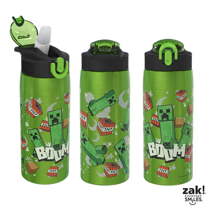 Botella de agua de Minecraft de Zak Designs para viajes y para casa, acero inoxidable con aislamiento al vacío de 530 ml con tapa de boquilla de seguridad, asa de transporte integrada, diseño a prueba de fugas (Creeper)