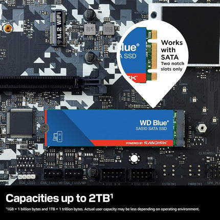 WD Blue SA510 1TB, M.2 SATA SSD, up to 560 MB/s, Includes Acronis True Image for Western Digital, Disk & Cloning Migration, Flexible backup & recovery, ransomware protection