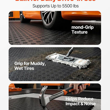 VEVOR Garage Tiles Interlocking, 12 x 12 x 0.53 inch 50 Pack Garage Floor Covering Tiles, Non-Slip Double-Sided Texture Garage Flooring Tiles, for Garages, Basements, Repair Shops, Black