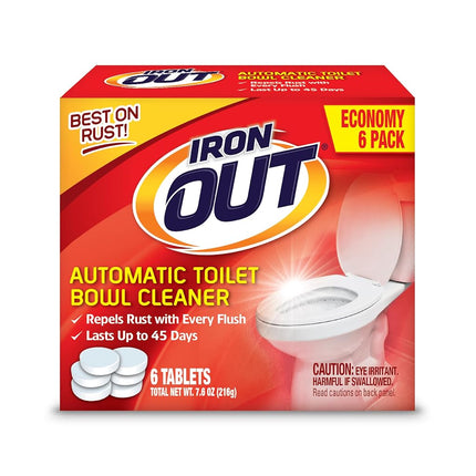 Pastillas limpiadoras automáticas para inodoros Iron OUT, ayuda a eliminar y prevenir las manchas de óxido con cada descarga, dura hasta 45 días, fabricado en EE. UU., 6 pastillas