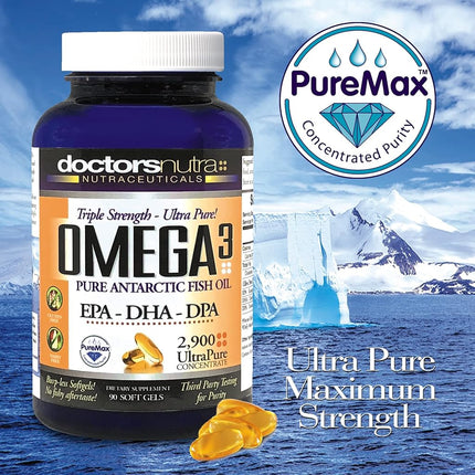 Doctors Nutra Nutracéuticos Omega 3 DPA Aceite de Pescado 2.900 Miligramos Triple Concentración Ultra Puro Concentrado, EPA-DPA-DHA, Cápsulas Blandas - 30 Porciones