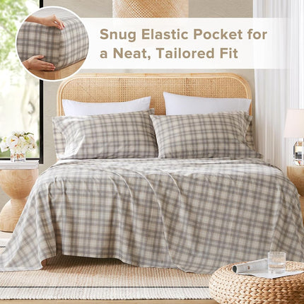 Comfort Spaces 100% Cotton Sheets Twin, Breathable, Naturally Cool Cotton Sheets, Soft Cotton Bed Sheets with 12" Elastic Pocket Fits up to 14" Mattress, All Seasons Sheet Set, Wesley Taupe 3 Piece