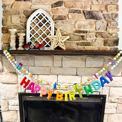 Happy Birthday Banner, Felt Ball Garland - Birthday Garland, Birthday Party Decoration, Birthday Party Hats, Birthday Decor, Party Decor, Felt Garland, Party Hat, Party Supplies, Felt Birthday Banner