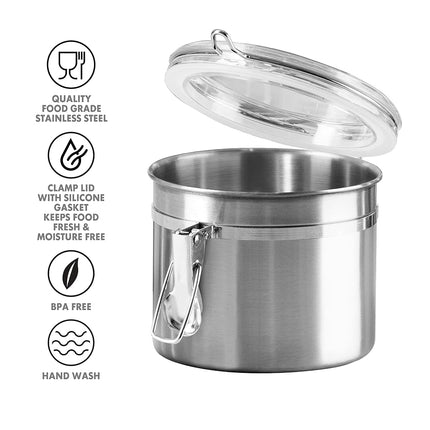 Oggi 26-Ounce Stainless Steel Canister with Clear Arylic Lid and Locking Clamp