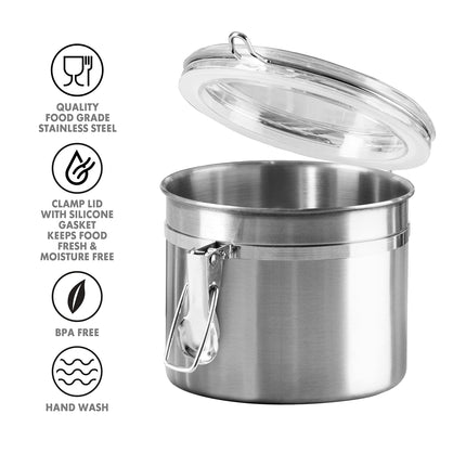 Oggi 26-Ounce Stainless Steel Canister with Clear Arylic Lid and Locking Clamp
