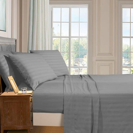 Elegant Comfort Luxury Soft Bed Sheets Dobby Stripe 1500 Premium Hotel Quality Microfiber Softness Wrinkle and Fade Resistant (6-Piece) Bedding Set, King, Stripe Platinum Grey