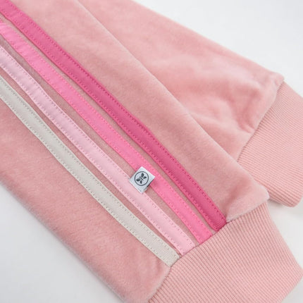 HonestBaby Sudadera con capucha de terciopelo y sudadera con cremallera y conjunto de pantalones de chándal para bebés, niños pequeños, niños, niñas, unisex, rosa con raya, 12 meses, rosa con raya, 12 meses