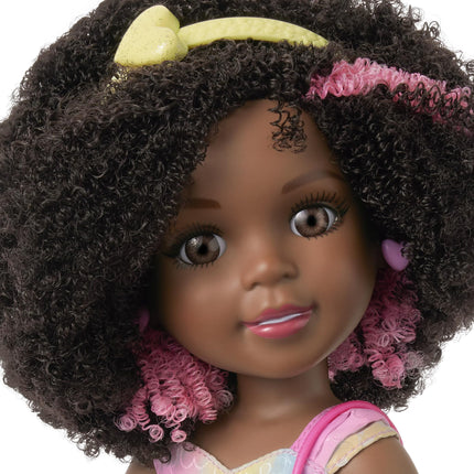 American Girl, AG Sisters Wesley Doll, Brown Eyes, Short Curly Dark-Brown Hair with Pink Highlights, 14.5", Age 4+