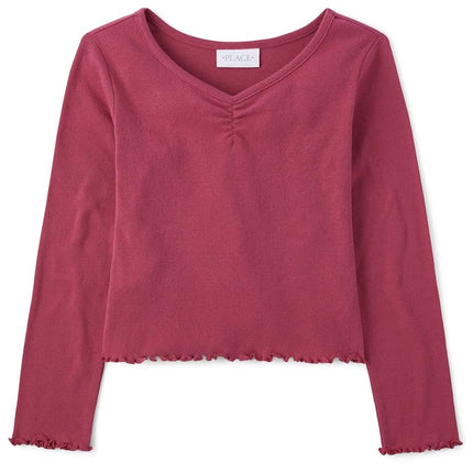 The Children's Place Girls' Basic Long Sleeve V-Neck Knit Shirts, Windsor Rose, Medium