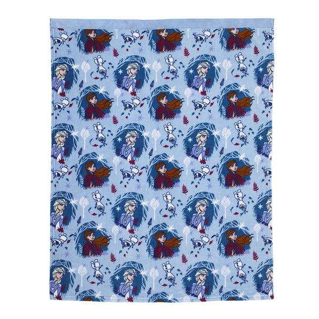 Disney Frozen 2 Reversible Dual Sided Super Soft Fleece Toddler Blanket, 40" x 50" Featuring Anna, Elsa & Olaf, Magical Journey, White, Light Blue, Lavender and Teal