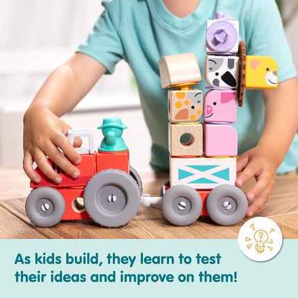 Melissa & Doug Blockables Farm Snap And Play | Wooden Building Toys for Kids, 56 Pcs | Age 2-7 - FSC Certified