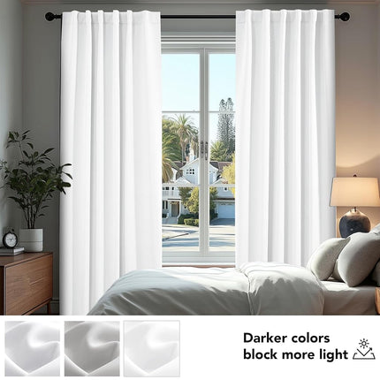 Deconovo Semi 50% Light Blocking Pure White Curtains - Solid Back Tab and Rod Pocket Room Darkening Curtains for Kids' Bedroom, 42x63 Inch, 2 Panels, Adult
